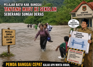 Siswa SMP Satu Atap Batui Seberangi Sungai Deras ke Sekolah